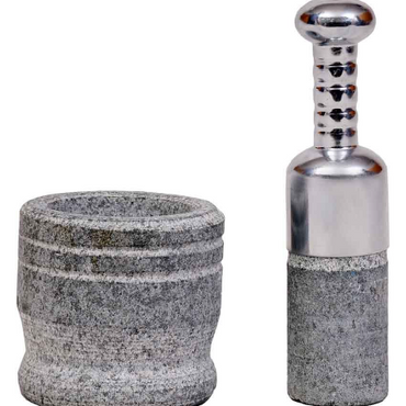 Khalbatta,Kharal,Silbatta,Spice or Medicine Grinder,Natural Stone Mortal and Pestle Set,Grey Stone Masher,Steel Handle Pestle and Mortal
