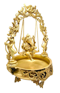 Big Swing Ganesha Brass Urli Showpiece, Urli with God,Brass Urli with Ganapathy for entry way,Kerala Uruli, Tamilnadu Traditional God urli