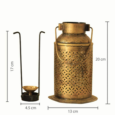 Antique Golden Diya Lantern,Spiritual/Meditation Room Decor,Lamp Diwali Gifting,Diwali Kandil,MilkCan Lantern Decor,Hanging Brass Diya