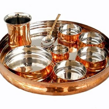 Traditional Pure Copper Round Dinner Thali,Mugalai Dinner Set,Copper Royal Maharaja Thali,Rajdhani Style Thali Plate Set,Dinner thattu Set