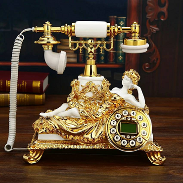 Vintage Golden Sleeping Lady Landline Phone,Corded Retro Telephone with Button Dial,Caller ID, Calendar,Handsfree for Home, BuyDesktop Phone