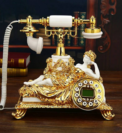 Vintage Golden Sleeping Lady Landline Phone,Corded Retro Telephone with Button Dial,Caller ID, Calendar,Handsfree for Home, BuyDesktop Phone