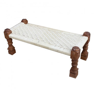 Natural Cotton Rope Charpai Daybed Garden Outdoor Bench White