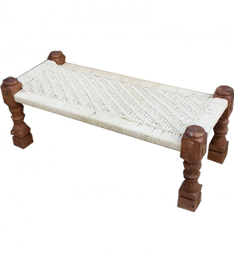Natural Cotton Rope Charpai Daybed Garden Outdoor Bench White