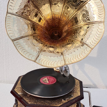 Brass Embossed Octoganal Antique Working HMV Gramophones