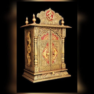Antique Looking HandCrafted Artwork Gold Coated Prayer Unit | Pooja Mandir | Home Temple | Pooja Almirah | Pooja Cabinet with Arch Drawer