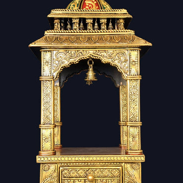 Handmade Big Pooja Mandir with Indian Artwork handcrafted | hand carved wooden prayer unit 16"×16"×36" | Religious Decorative Showpiece