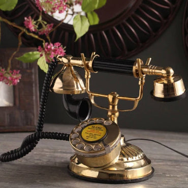 Brass Metal Round Dial Flower Designed Retro Telephone