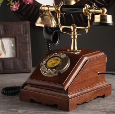 Brown Brass & Wood Taper Box Replica Retro Telephone