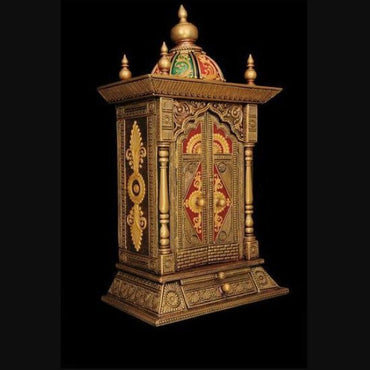 Antique Looking HandCrafted Art Work Prayer Units | Hindu Pooja Mandir | Home Mandir | Ghar Mandir | Home Temple with Door Drawer and Dome
