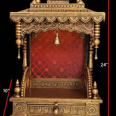 Antique Looking Handmade Home Wooden Pooja Temple | Prayer shelf | Pooja Mandir fully hand painted with Indian Artwork