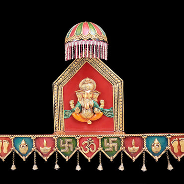 Handcrafted Door Hanging with Bells or Border Patti Toran of Hindu God Symbols