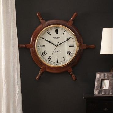 Vintage Wall Clock Wooden Ship Wheel Big Size Hand Crafted Antique Maritime Exclusive Clock