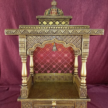 Hindu Pooja Mandir Gold Painted Wooden Hand Made