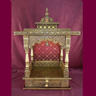 Hindu Pooja Mandir Gold Painted Wooden Hand Made