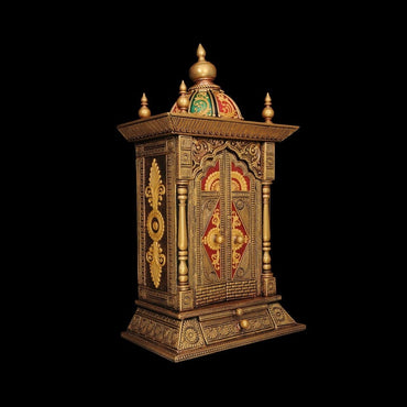 Antique Looking HandCrafted Art Work Prayer Units | Hindu Pooja Mandir | Home Mandir | Ghar Mandir | Home Temple with Door Drawer and Dome