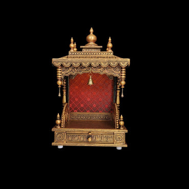 Antique Looking Handmade Home Wooden Pooja Temple | Prayer shelf | Pooja Mandir fully hand painted with Indian Artwork