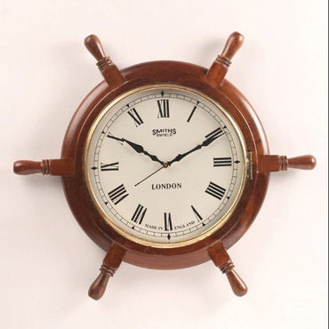 Vintage Wall Clock Wooden Ship Wheel Big Size Hand Crafted Antique Maritime Exclusive Clock