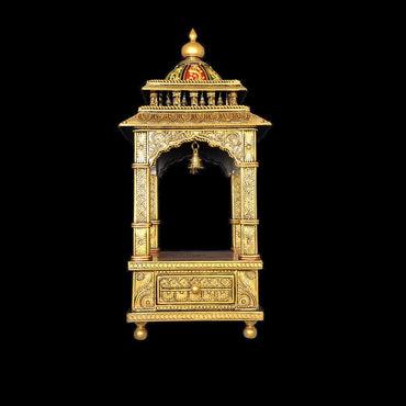 Handmade Big Pooja Mandir with Indian Artwork handcrafted | hand carved wooden prayer unit 16"×16"×36" | Religious Decorative Showpiece