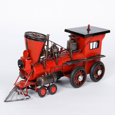 Red & Blue Iron Classic Steam Engine Vintage Finish Train Sculpture