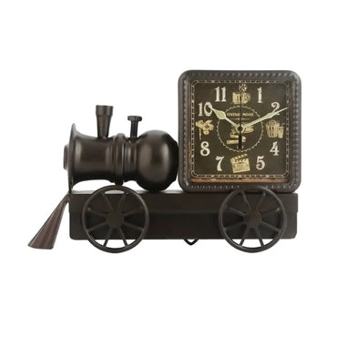 Black Iron Train Engine Model Table Clock